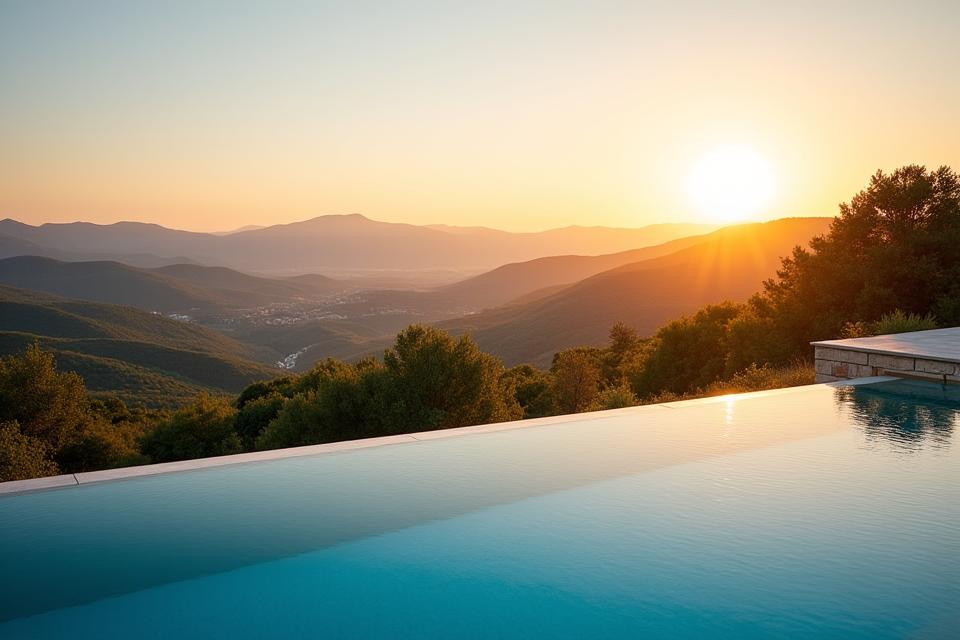 Piscine à débordement avec vue sur le Luberon.
